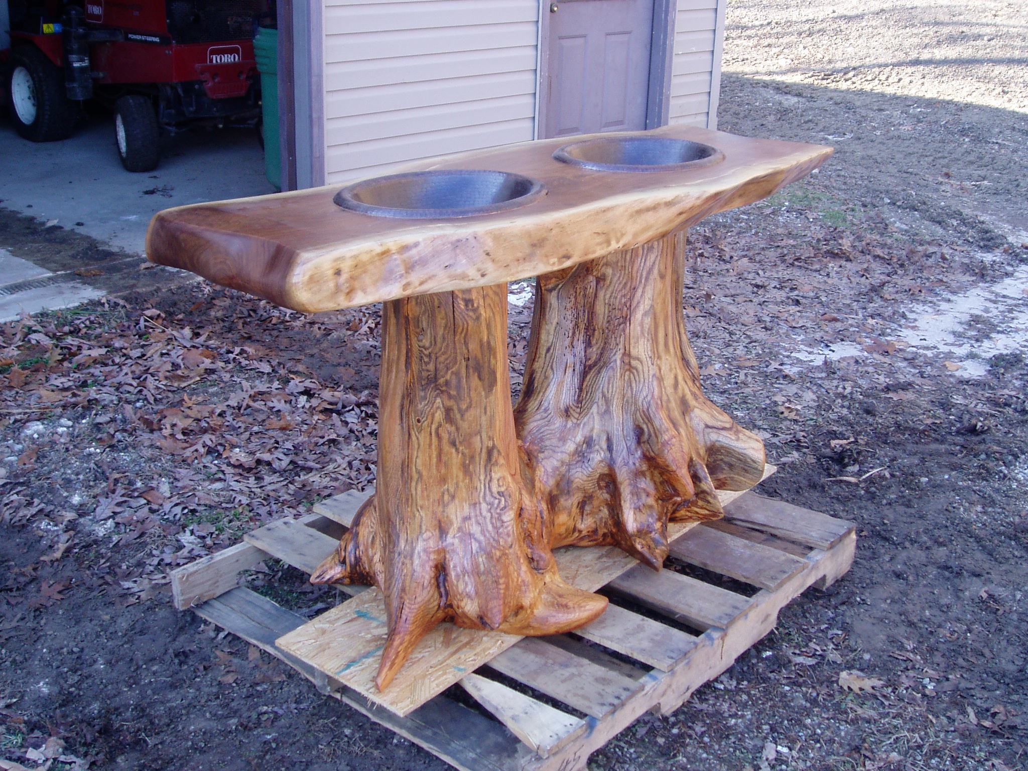 Walnut  and Locust double bowel vanity